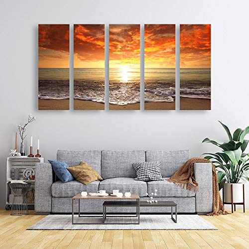 S0158 Canvas Prints Wall Art Sunset Ocean Beach Pictures Photo Paintings For Living Room Bedroom Home Decorations Modern Stretched And Framed Waves Seascape Waves Landscape Giclee Artwork #TOP4