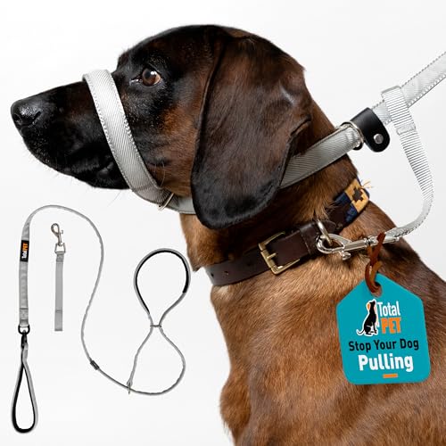 Total Pet Figure of 8 Dog Lead Flat with Anti Tangle Swivel Mechanism – Anti Pull Stop Dogs Pulling – Slip Leads Reflective with Padded Nose Support - 180cm