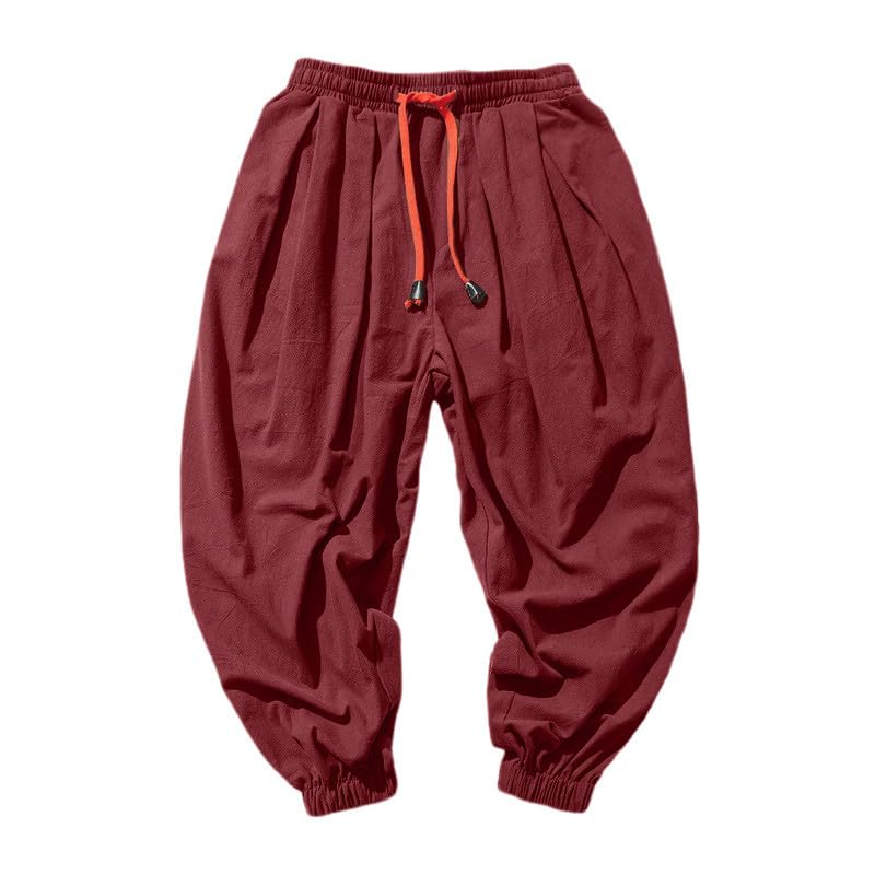 Linen Pants Men Casual Harem Pant Loose Stretchy Waist Casual Hippie Trousers Lightweight Loose Beach Yoga Pants3