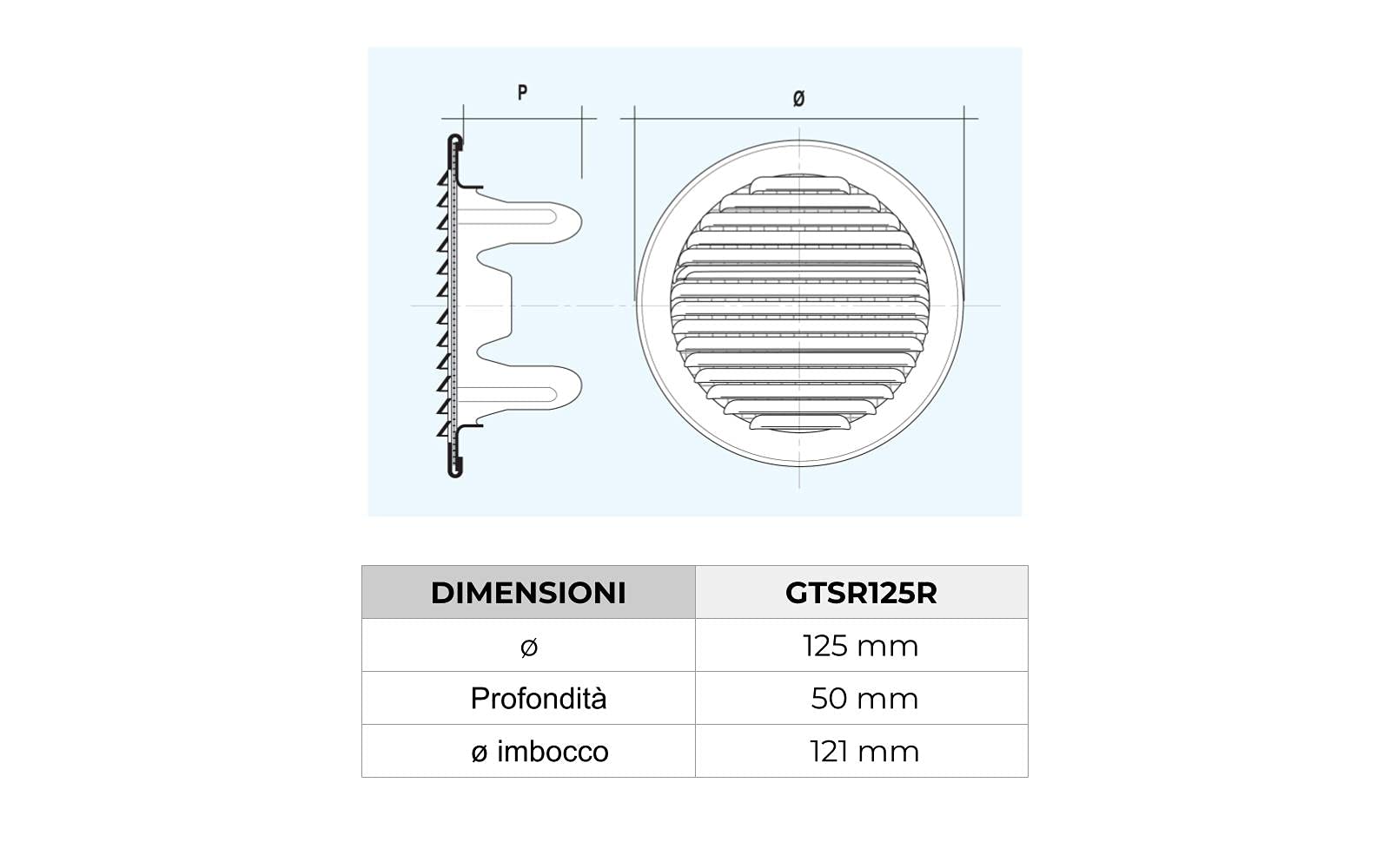 La Ventilazione GTSR125R Griglia Tonda da Incasso, Rame, 150 mm