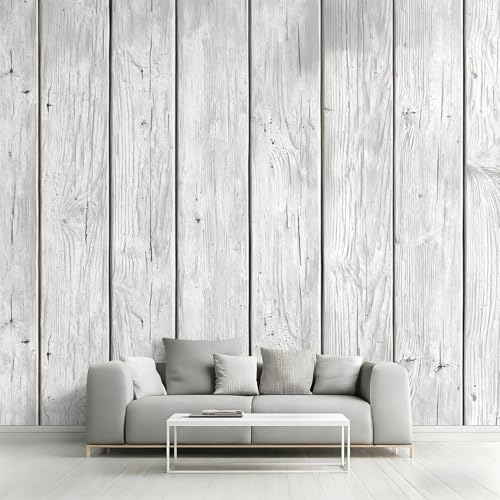 Générique Papier Peint Intissé Planche de Bois Blanc, Papier Peint Panoramique Planche en Bois pour Salon Chambre, Déco Murale Maison, Décoration Photo...