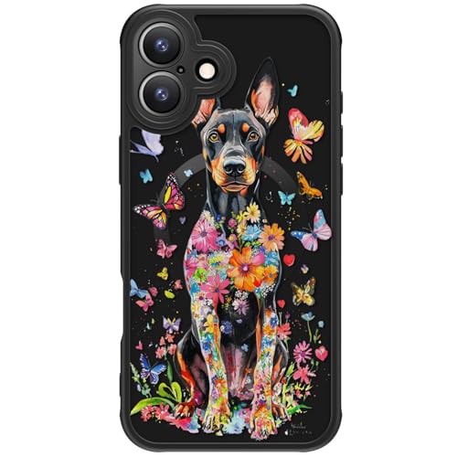 FUNMIKO for iPhone 17 Case - Wireless Charging & Military-Grade Protection - Wildflower Design for Women Girls, Non-Slip Matte Cover Shock-Absorbing Corners - Vibrant Doberman