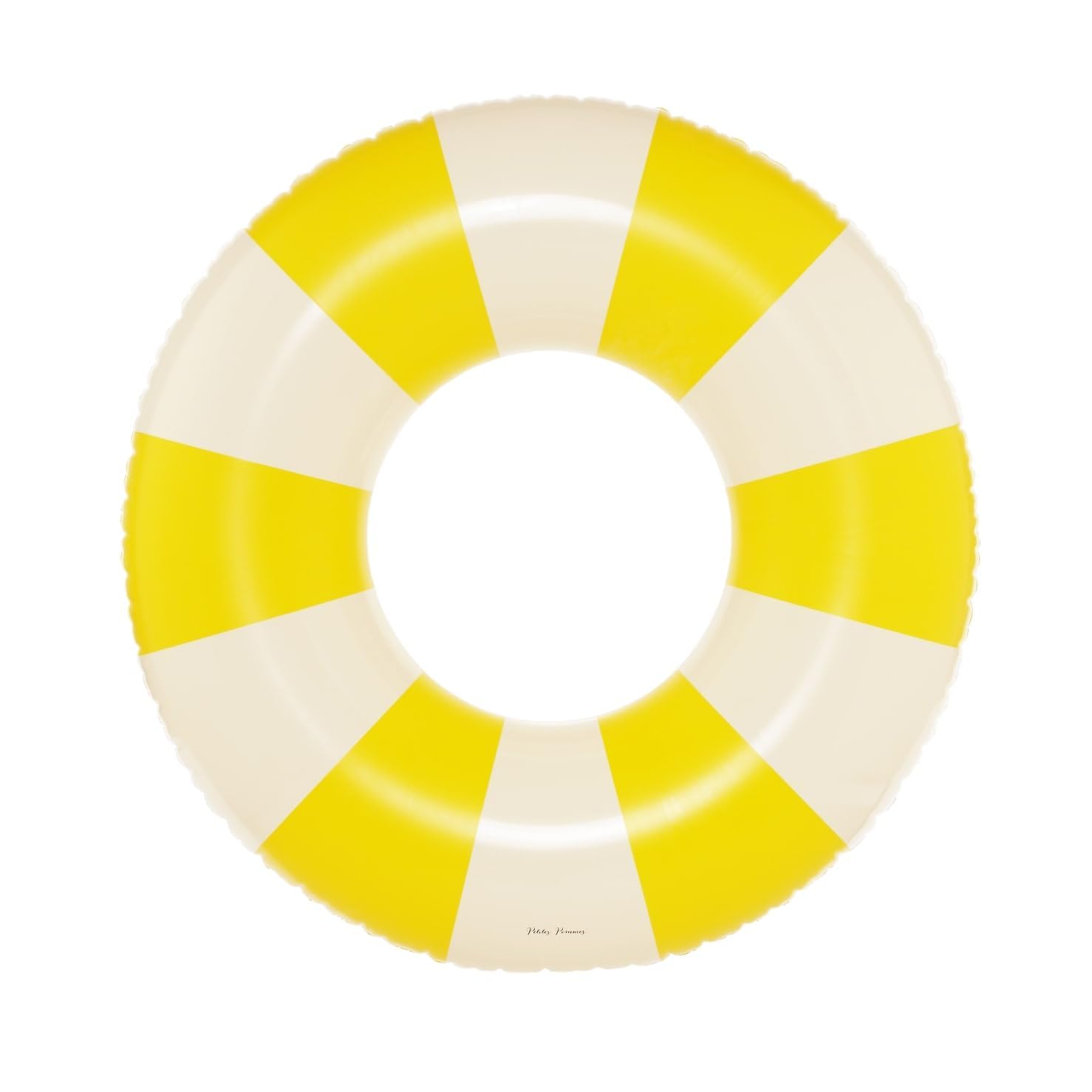 Petites-Pommes Inflatable Donut for Kids - Durable Inner Tube, Handprinted Classic Striped Design Float Rings, Soft Comfort Seaming, Packable Floats for Travel, Yellow, 35 inch