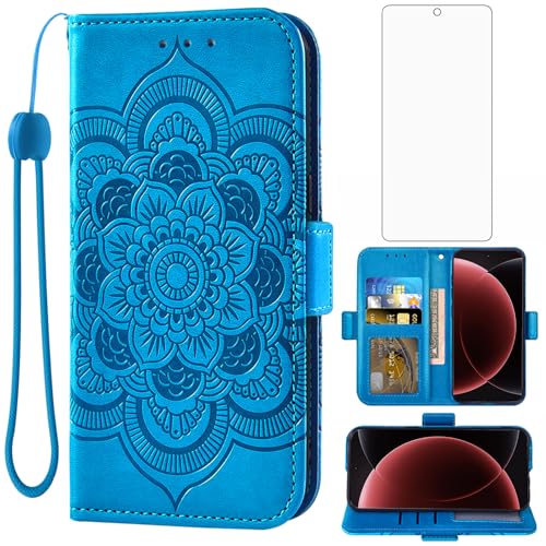 Étui en cuir gravé mandala pour Xiaomi 15 Ultra avec vitre protectrice