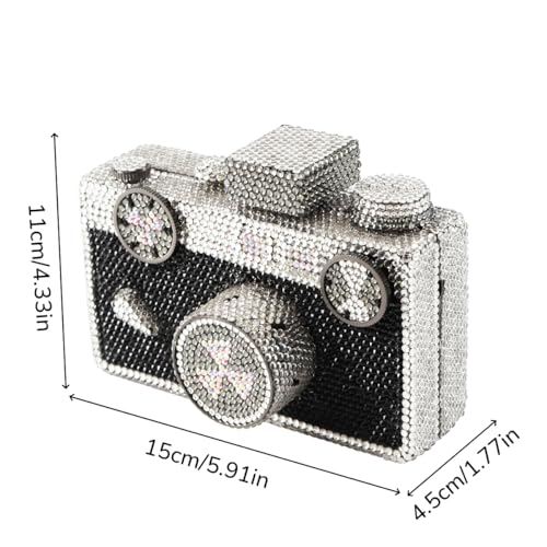 Image of UMREN Novelty Crystal Camera Shaped Clutch Purse for Women Sparkly Rhinestones Evening Clutch Bag Glitter Bridal Prom Handbag