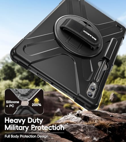 Image of BRAECN Case Galaxy Tab S10 Plus / S9 Plus / S9 FE+ / S8 Plus / S7 Plus / S7 FE | 12.4 inch Shockproof Heavy Duty Full Body Protective Cover with Hand Strap & Kickstand, Shoulder Strap, S Pen Holder Black