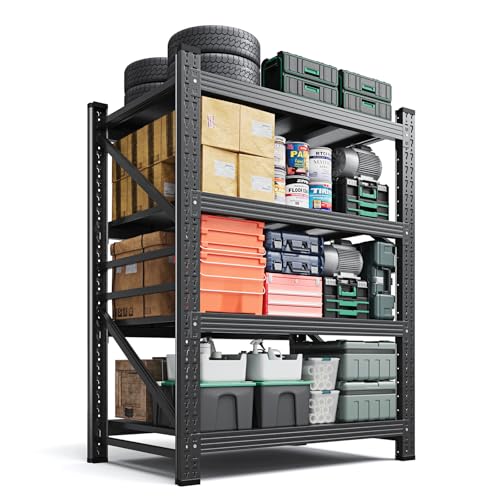 Image of Letaya 2000LBS Storage Shelves Heavy Duty,60 inch H Garage Shelving, 4 Tier Adjustable Utility Display Stands,for Shop,Warehouse,Basement,Black (40 inch W x 20 inch D x 60 inch H)