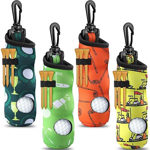 Chivao 4 Pieces Golf Tee Holder Golf Ball Carry Bag Pouch Ball Holder Keychain Belt Clip Gifts Accessories(Orange Yellow Green Novelty)