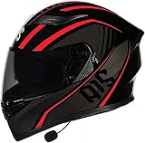 QDY Bluetooth-Motorradhelm, DOT-geprüfter Anti-Fog-Doppelvisier-Vollgesichts-Motorrad-Scooter-Helm Unisex-Adult Leichter Klapphelm für Streetbike, Rennsport, Motocross 1, L = 57-60 cm