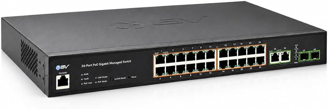 BV-Tech 24-Port Gigabit PoE+ Managed Switch with 2 Ethernet & 2 SFP Uplinks | High-Performance, NDAA Compliant | POE-SW2404G-MG-PLUS
