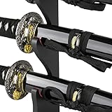 Epic Swords Katana Wakizashi Tanto Black Tiger Samuraischwert Set Deko stumpf mit Schwertständer und Zubehör