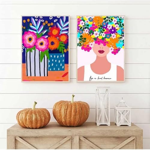 Affiches nordiques colorées de fleurs et vase abstrait HURCP 2 pièces 30x40 cm