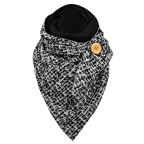 Herbests Écharpe d'hiver pour femme avec capuche multifonction avec bouton-pression, Noir + Gris, M Cover