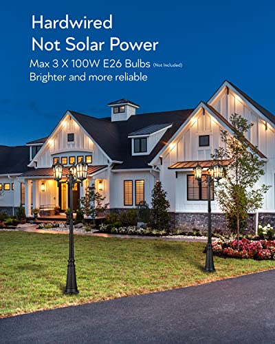 Vianis 3-Head Outdoor Lamp Post Light Fixture, Black Outdoor Light Dusk Dawn Sensor For Lamp Post, Waterproof Anti-Rust Aluminum Housing With Tempered Glass, Street Light For Garden, Patio, Driveway #TOP4