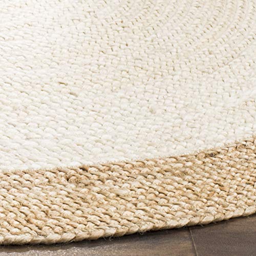 Image of Jute Round Rug Off White - 180 cm Handwoven Boho Braided Carpet, Natural Fiber Area Rug for Living Room, Bedroom, Dining & Patio - Eco-Friendly Durable Floor Mat