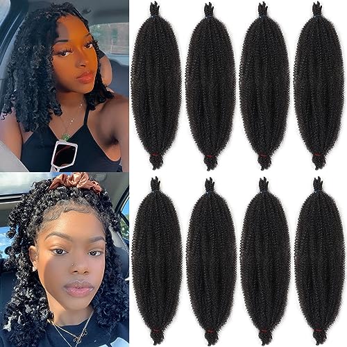 8 Inch Pre Separated Springy Afro Twist Hair 8 Packs Spring Twist Hair For Distressed Soft Locs Pre Fluffed Natural Black Marley Twist Crochet Braiding Hair Synthetic Extensions (8 Strends/Pack,1B)