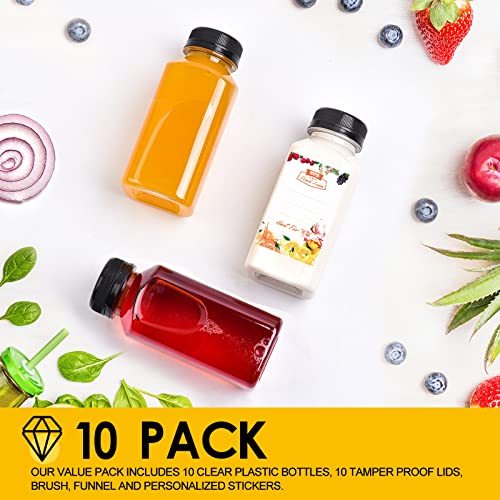 10 Stück 250 ml Leere Flaschen Kunststoff, Wiederverwendbare kleine Flaschen zum Befüllen Trinkflaschen für Smoothie Saft Tee, Klare Trinken Bottle für Mini-Kühlschrank, Juicer Shots, Wasser, Milch