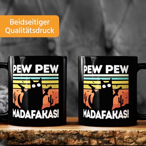 MoonWorks® Kaffee-Tasse mit Spruch Pew Pew Madafakas! schwarze Katze Spruch Meme lustig Bürotasse lustige Kaffeebecher Schwarz Keramik-Tasse – Ansicht 3