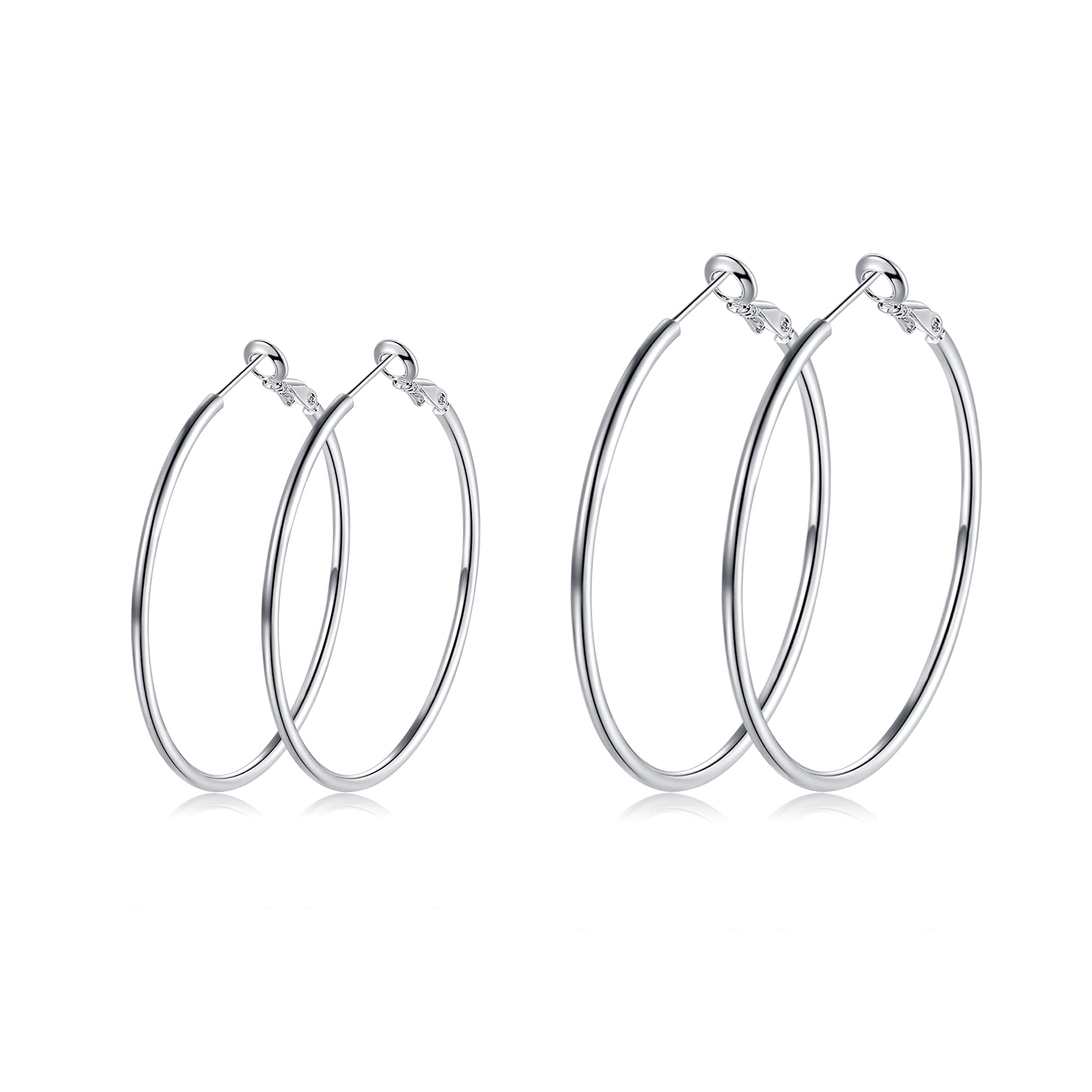 Creolen Silber 925 Ohrringe Groß 30/40/50/60mm- Hypoallergen Große Huggies Creolen Silber Damen Ohrringe Silber 925 Set Piecing Schmuck zum Dankeschön Geburtstag Nikolaus Weihnachten Damen Herren Geschenke