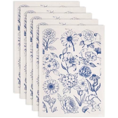 SUPERDANT 5 uds. Diferentes flores bajo esmalte para cerámica, girasoles, lirios, papel de transferencia de cerámica, pegatinas decorativas para manualidades, imágenes deslizantes de agua, decoración