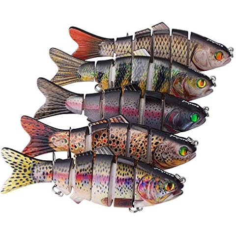 BOMSO high Simulation 5PCS Lure Fishing Bait 3D-Eye Design & Hollow Fish Mouth and Fishing Rod Design Multi-Section Fish Bait（Mix-Color） Cover