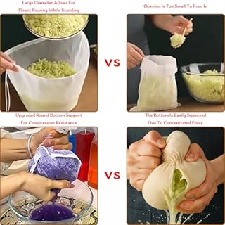 5 sacchetti per latte di noce, biologici, lavabili con coulisse, panno a maglia fine, riutilizzabili, a forma di ciotola, in nylon, con sacchetto filtro con coulisse