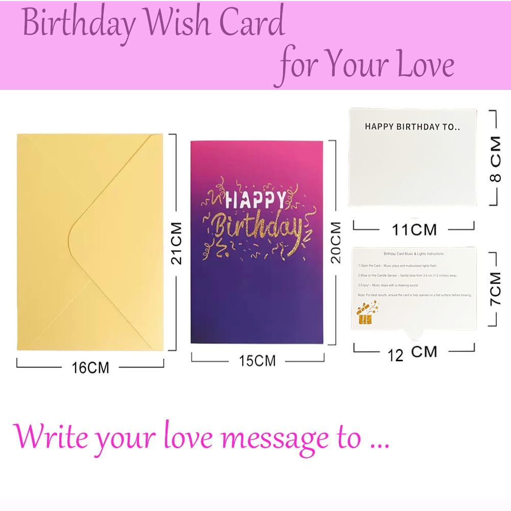 Tarjetas de feliz cumpleaños 3D desplegables con purpurina para tarta de cumpleaños, vela soplable con luz LED, tarjetas de felicitación musicales, decoraciones de cumpleaños, regalos para