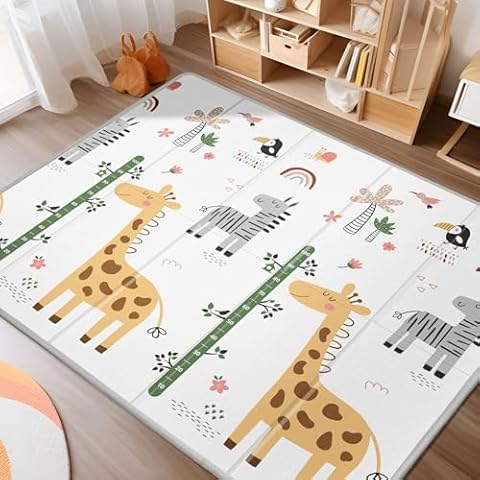 XL Baby Play Mat for Floor, PIGLOG 79" x 71" Foam Play Mat, Foldable Playmat for Playyards, Waterproof Anti-Slip Floor Playing Mats for Babies, Toddlers, Infants, Reversible Baby Crawling Mat, Giraffe Cover