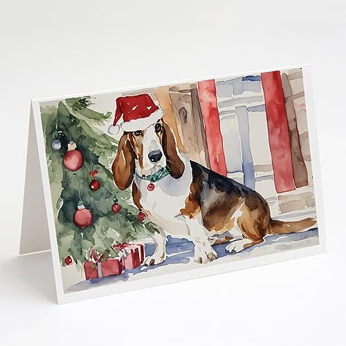Caroline's Treasures DAC1237GCA7P Basset Hound Christmas Greeting Cards and Envelopes Pack of 8 Blank Cards with Envelopes Whimsical A7 Size 5x7 Blank Greeting Cards