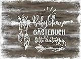 Baby Shower Gästebuch: Rustikales Babyshower Gäste Buch Liniert Zum Ausfüllen: Rat für Eltern, Wünsche für Baby, Geschenke Log - Mädchen Junge Erinnerungsbuch Zur Geburt / Party Dekoration Holz Boho