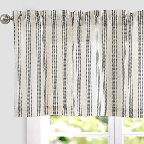 jinchan Striped Valance Farmhouse Window Treatment Linen Textured Drapes for Small Windows Kitchen Living Room RV Vintage Light Filtering Valance 16 I