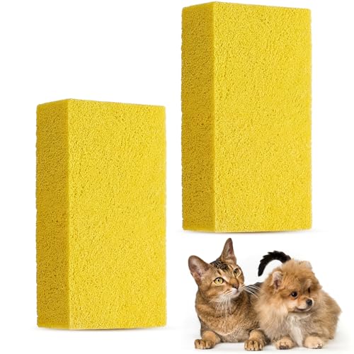 Image of 2 Pack Pet Hair Remover Sponge Cat and Dog Hair Sponge Rubber Pet Fur Lifter Removal Tool, Remove from Furniture, Carpet, Bedding, Clothing, 6.26 x 3.28 x 1.89 Inch (Yellow)