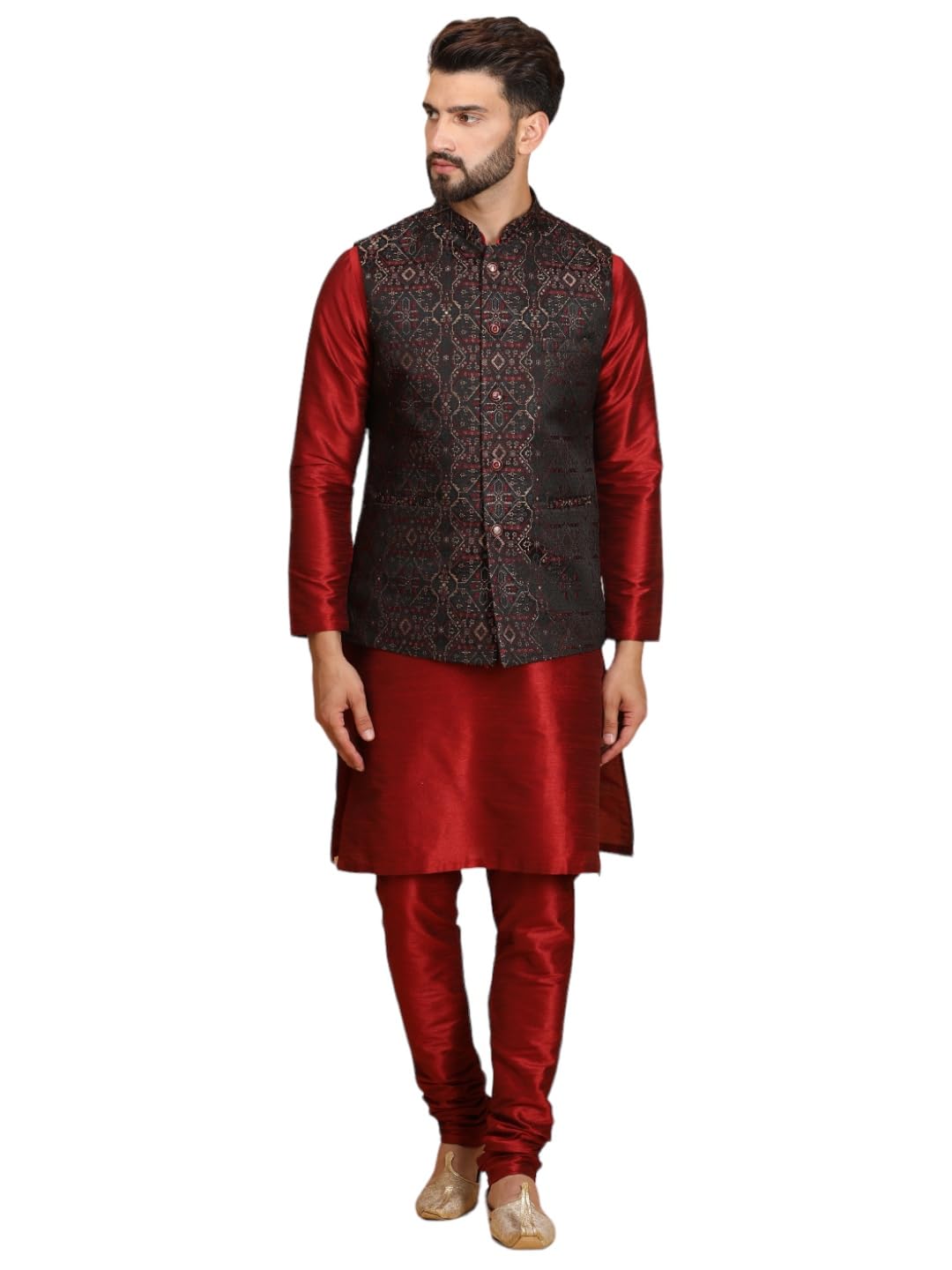 EthluxisMen's Kurta Churidar Pyjama with Nehru Bandhgala Jacket