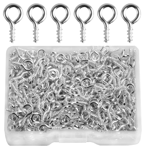 KEWAYO 400 Stück 10 mm kleine Schraubösen, Mini Schraubösenstifte mit Gewinde Metallösen Schraubhaken Ösenschrauben für Schmuckherstellung Anhänger Perlen DIY Basteln (Silber)
