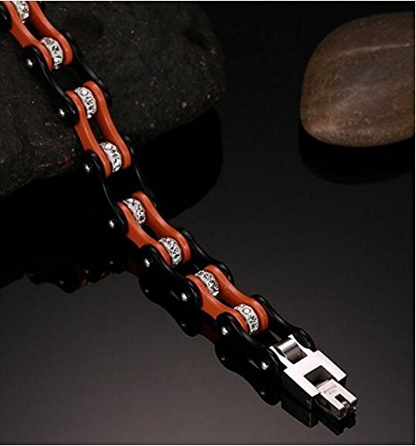 Unisex Stainless Steel Motorcycle Bike Biker Chain Link Bracelets with Rhinestones, 6 Colors (Black Orange)3
