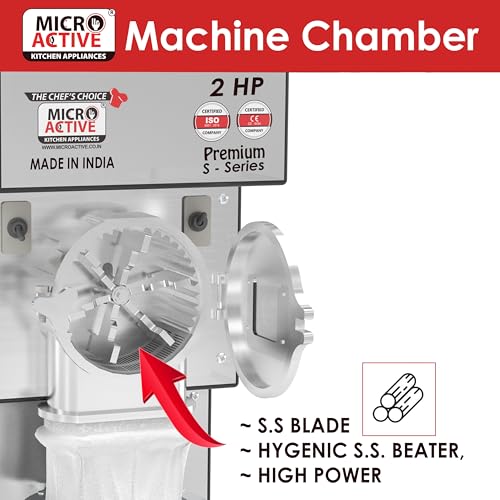 Image of MICROACTIVE Premium S-Series Commercial 2-in-1 Pulverizer Machine, Atta Chakki, Masala Grinder, with Fully Stainless Steel Body (2HP Electric Motor)