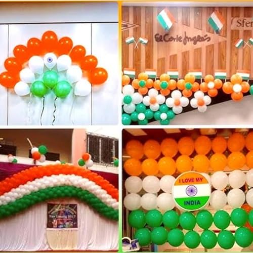 Image of Tri Color Orange White Green Balloons for Decoration Pack of 100