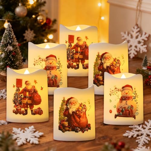 KOMEIYL 6pcs Led Weihnachtskerzen, Led Weihnachtsmann Schneemann...