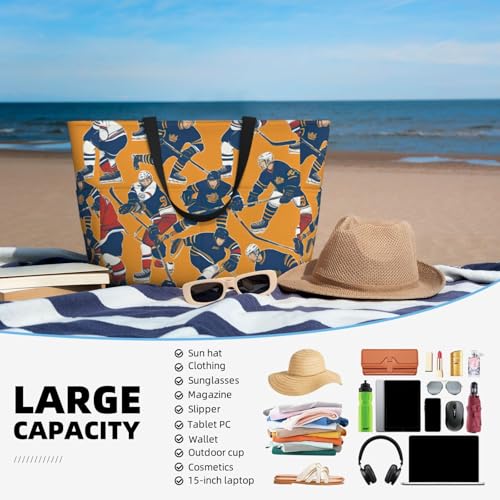 Large Capacity Beach Bag Waterproof Pool Tote for Gym Swimming Camping Carry On Bag hockey Print2