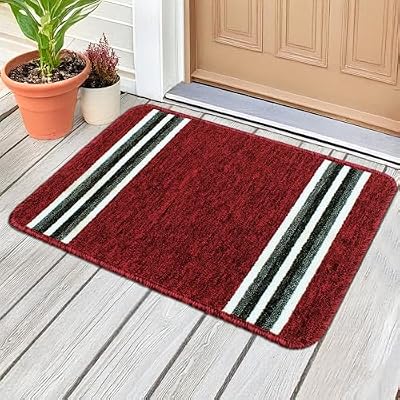 MollisHomes Pack of 1 Nylon Bathroom Mat Anti-Skid Bath Rug | Floor Mat for Bathroom, Kitchen, Bedroom & Office| Red Stripes Design-(37x57cm)