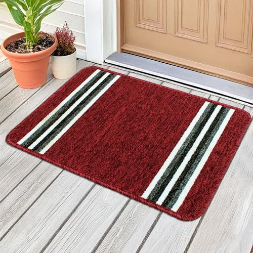 MollisHomes Soft Anti-Skid Nylon Bath Mat |Water Absorbent Bathroom Mats Anti Slip - Set of 1, 57 x 37 cm, Red Stripes Design |Ideal for bathrooms, Showers, Kitchens, and Door mats