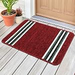 Pack of 1 Nylon Bathroom Mat Anti-Skid Bath Rug | Floor Mat for Bathroom, Kitchen, Bedroom & Office| Red Stripes Design-(37x57cm)