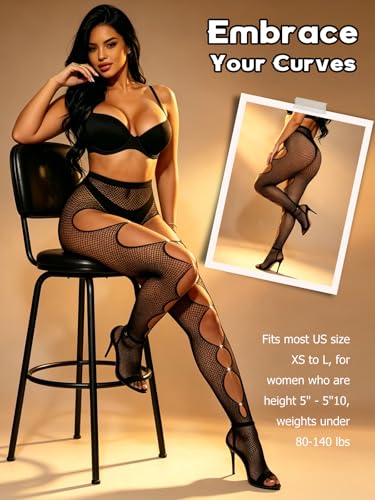 Image of Buitifo Women Sexy Tights Fishnet Patterned Stockings Sheer Socks | Y2K Ragged Pantyhose Hosiery Ripped Leggings One Size
