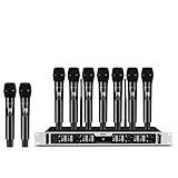 D Debra DU8008 Système de Micro sans Fil UHF - 8 Micros Main, Plug & Play, Fréquence Ajust...