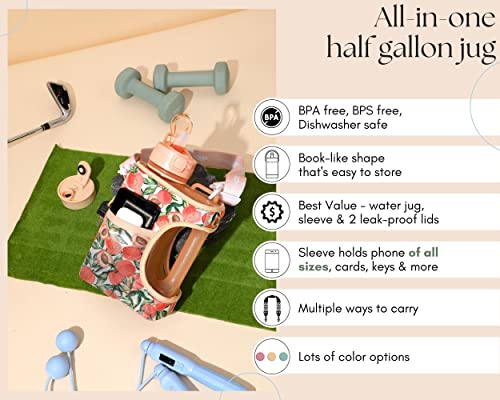 H2O Capsule Cube - 2.2L Half Gallon Water Bottle With Storage Sleeve, Covered Straw And Chug Lid – Bpa Free Reusable Sports Jug With Handle, 2.2 Liter (74 Ounce), Lovely Peach #TOP2