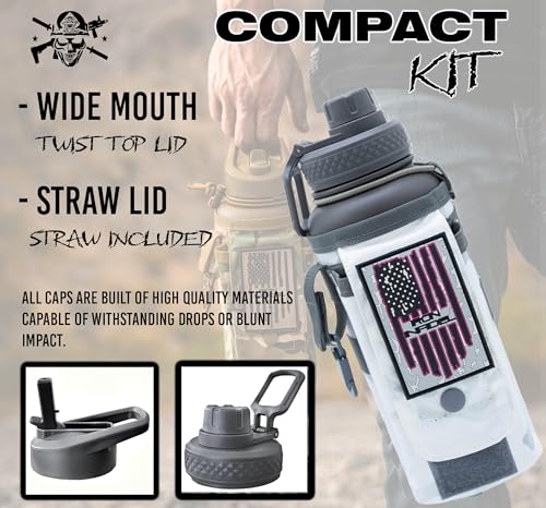 Iron Infidel Battle Bottle - 32 Oz Insulated Water Bottle with Straw Lid & Chug Cap, Stainless Steel Metal Flask Includes Rugged, Removable Sleeve for Keys, Wallet, & Phone (Arctic Camo 1 Liter) - Thumbnail 2