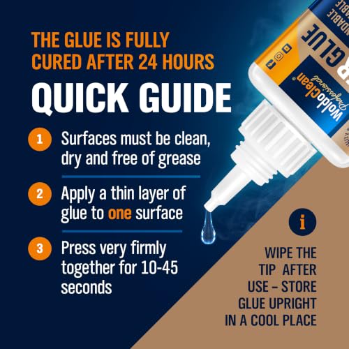Image of WoldoClean Super Glue for Wood 50g Extra Strong Gel - Wood Adhesive | Fills fine cracks and gaps, water resistant and sandable when cured
