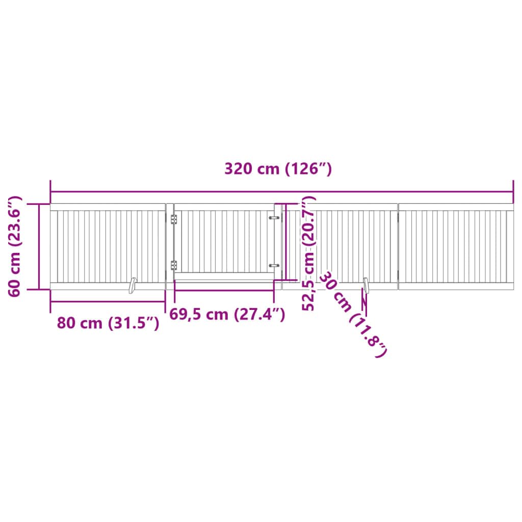 Rejilla plegable para perros de madera de álamo marrón, 4 piezas con puerta, 320 cm, separación independiente para casa, apartamento, escalera, portátil, para perros pequeños y medianos
