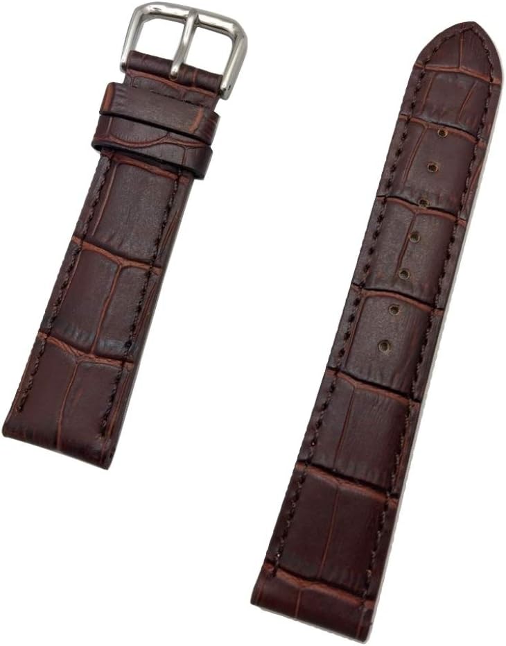 NewLife 20mm Dark Brown Genuine Leather Watchband | Square Alligator Crocodile Grained, Lightly Padded Replacement Watchstrap that brings to Any Watch (Mens Standard Length)