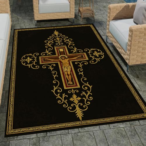 Personalized Faith Cross Rug – Christian Carpet, Custom Name Area Rug for Living Room, Bedroom, Church Decor, Home Floor Mat